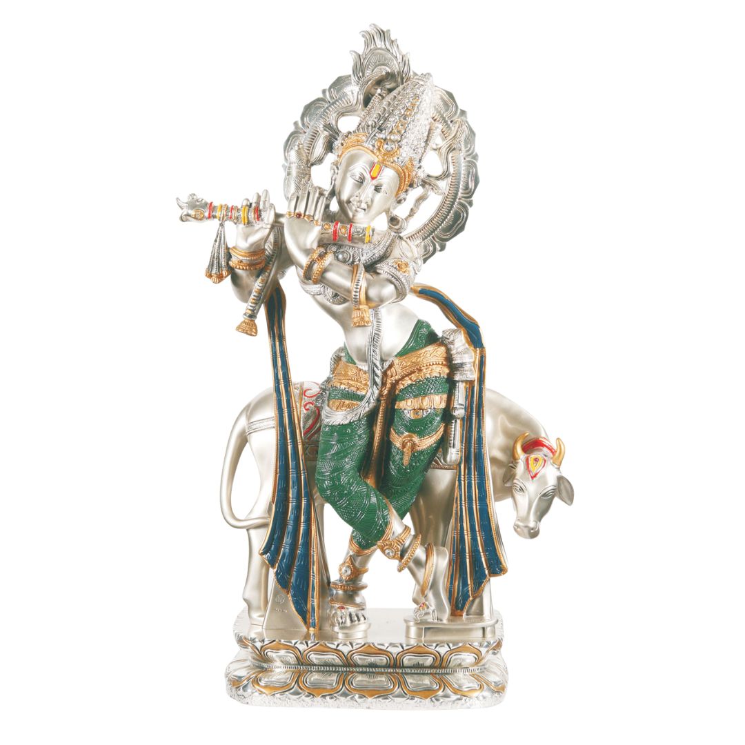 Krishna Emerald Idol – Stunning Emerald-Colored Lord Krishna Statue for Spiritual Decor (55cm)