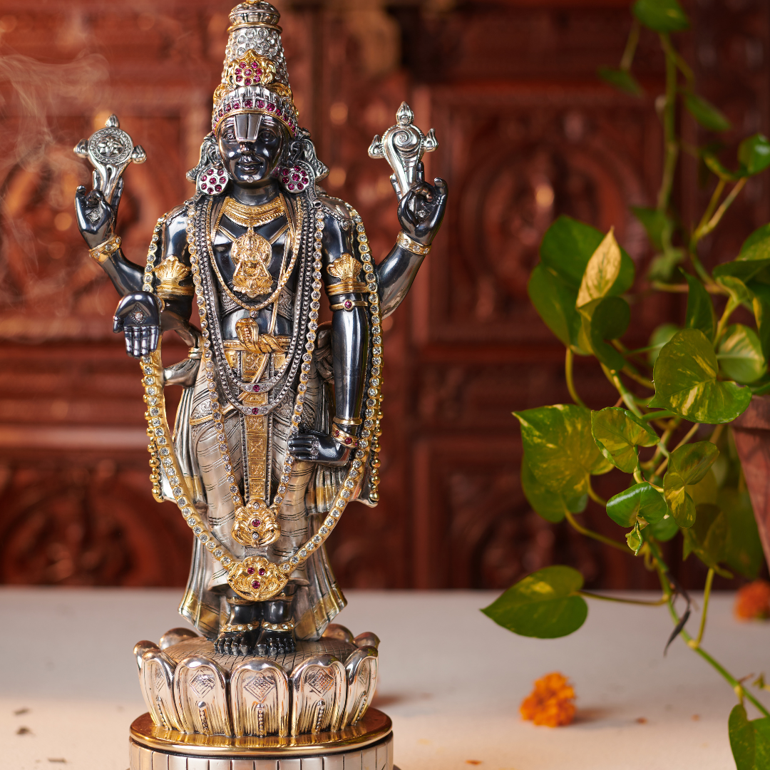 Black Balaji Idol & Silver Gold Plated Statue – Elegant Dual Finish Lord Balaji for Puja (46 cm)