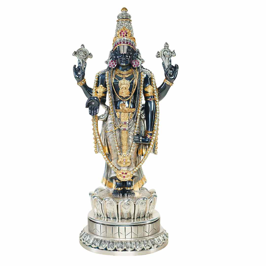 Black Balaji Idol & Silver Gold Plated Statue – Elegant Dual Finish Lord Balaji for Puja (46 cm)