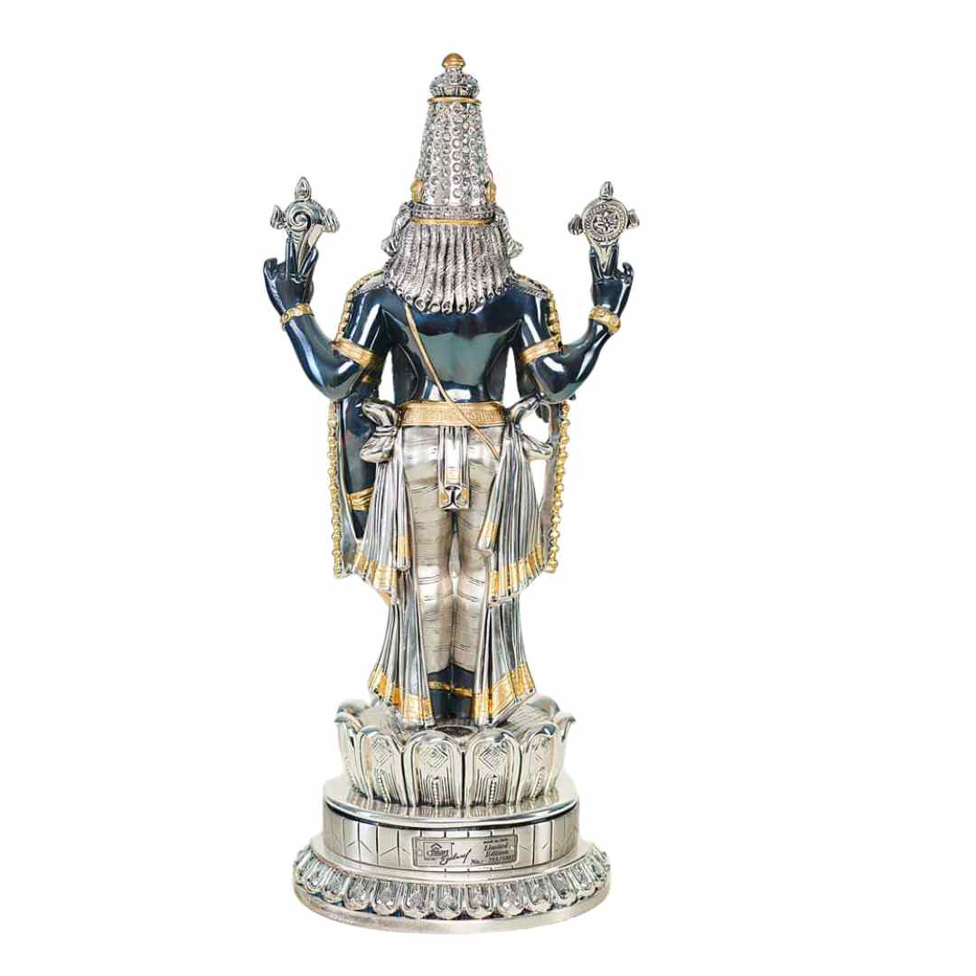 Black Balaji Idol & Silver Gold Plated Statue – Elegant Dual Finish Lord Balaji for Puja (46 cm)
