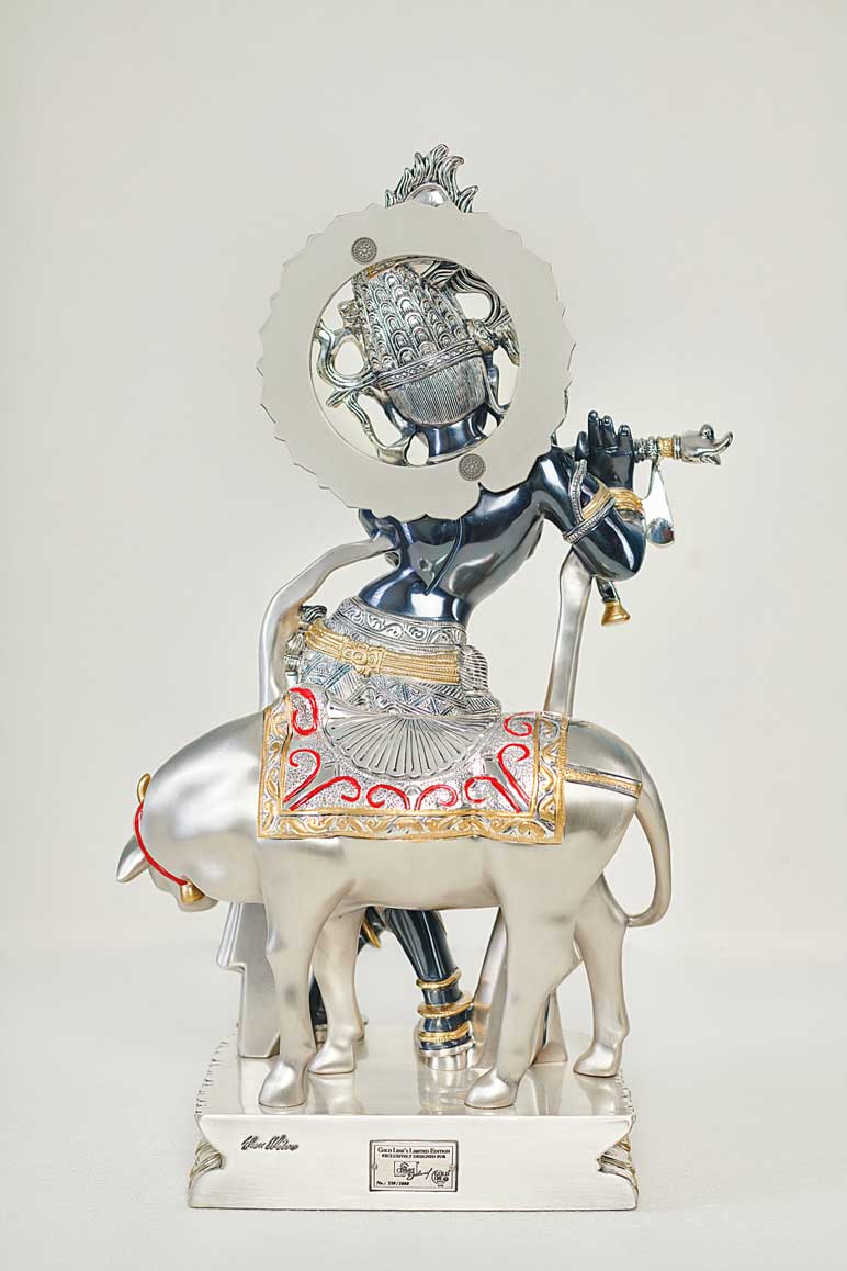 Krishna Black & Gold Idol in Sterling Silver – Handcrafted Divine Masterpiece for Puja & Collectors | 55 cm