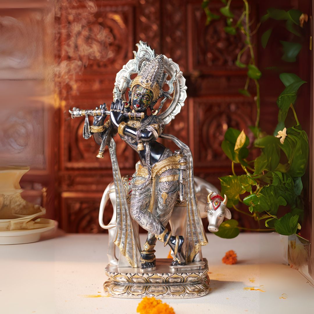 Krishna Black Idol – Elegant Black Finish Lord Krishna Statue for Home Decor & Puja (55 cm)