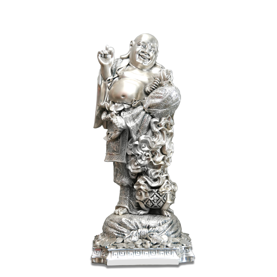 Buddha (MET FINISH) ""Idol in Sterling Silver — Handcrafted Divine Masterpiece for Puja & Collectors. ( H 46 CM)