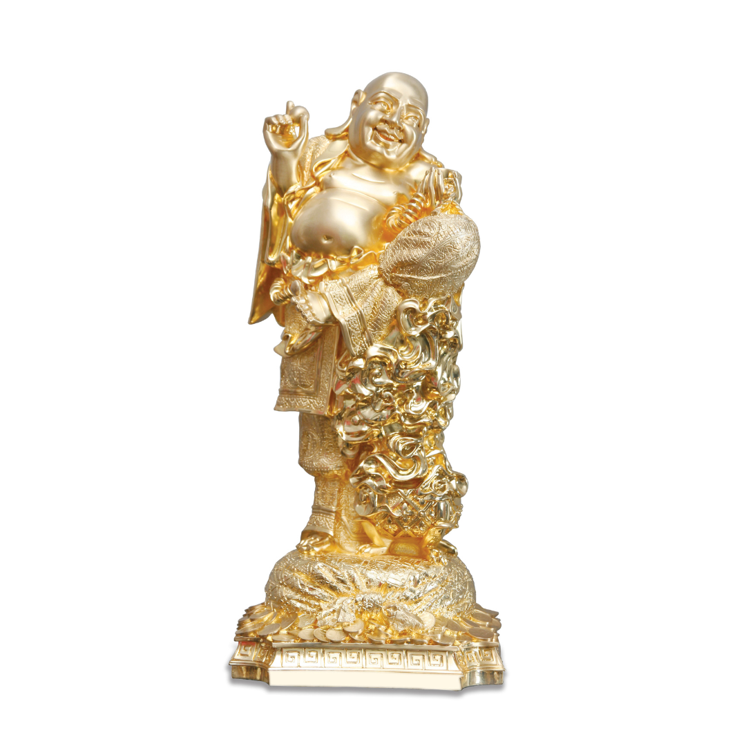 Buddha (GOLD FINISH)  Idol in Sterling Silver — Handcrafted Divine Masterpiece for Puja & Collectors. ( H 46 CM)