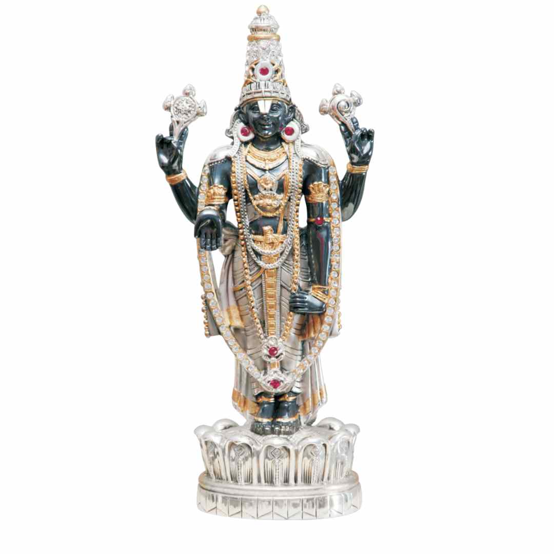 Small Black Balaji Idol – Compact Lord Balaji Statue in Elegant Black Finish for Puja (22.5 cm)
