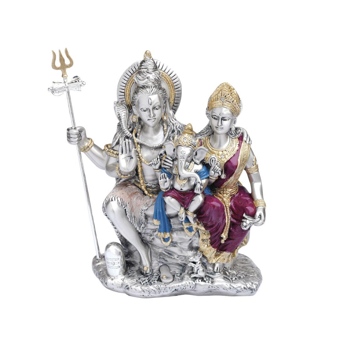 SHIVA FAMILY Idol in Sterling Silver — Handcrafted Divine Masterpiece for Puja & Collectors. ( H 22 CM)
