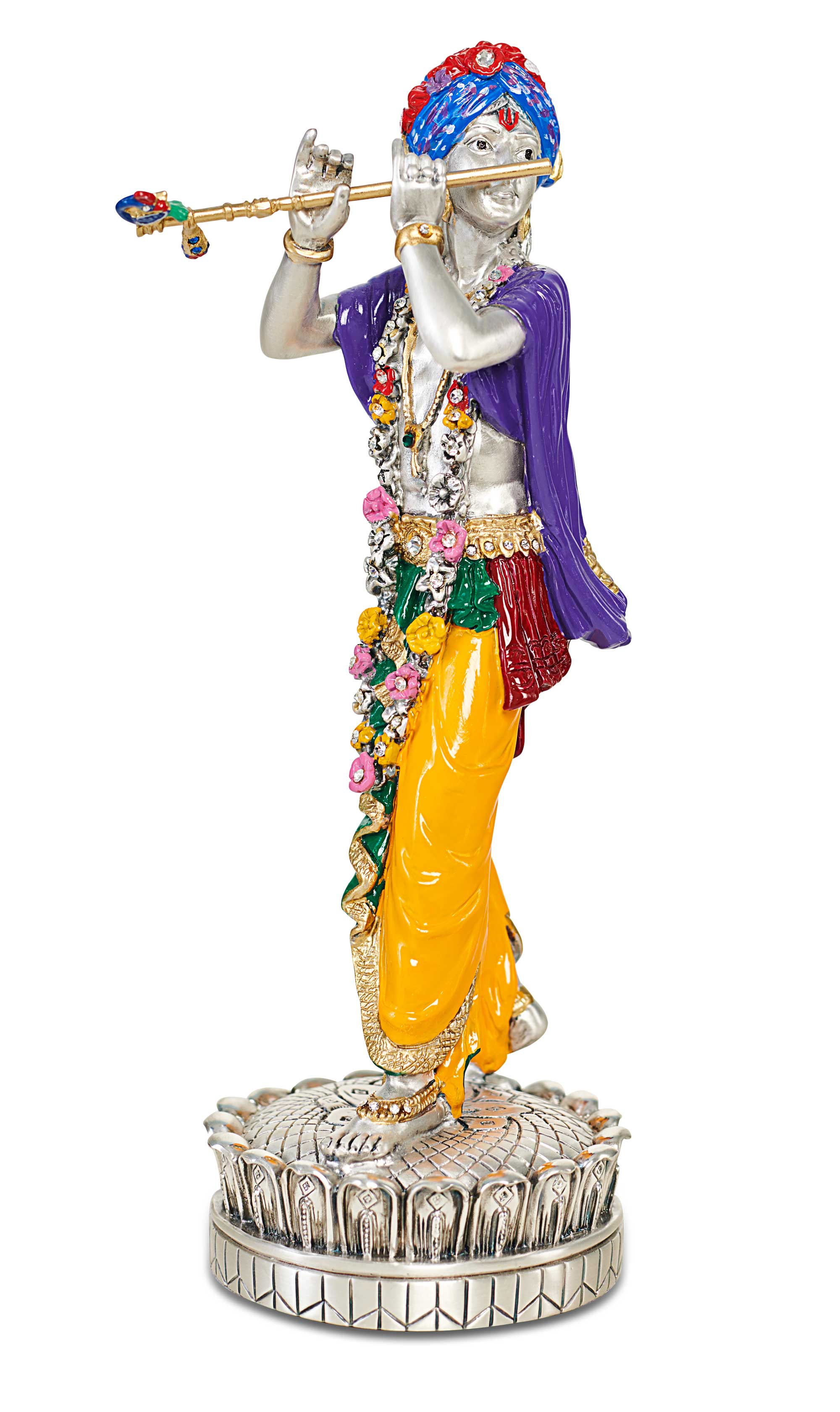 RADHA KRISHNA WITH COW "Idol in Sterling Silver — Handcrafted Divine Masterpiece for Puja & Collectors ( H 29 CM)