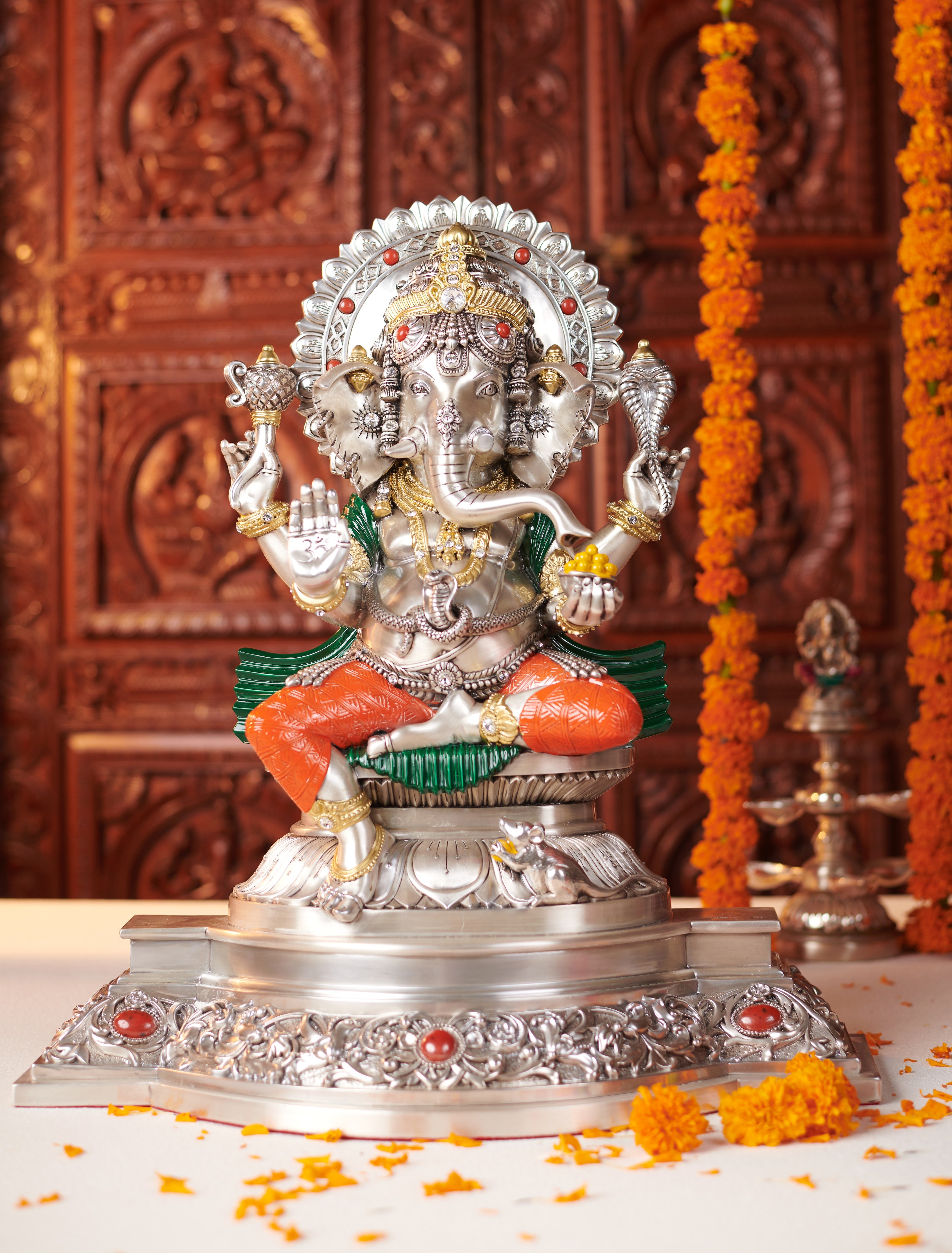 VIGNESHWARA "Idol in Sterling Silver — Handcrafted Divine Masterpiece for Puja & Collectors (H 52.5CM)"
