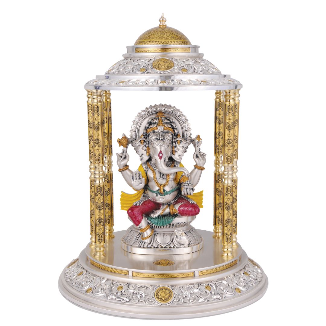 VINAYAKA TEMPLE' ""Idol in Sterling Silver — Handcrafted Divine Masterpiece for Puja & Collectors. (46 CM)