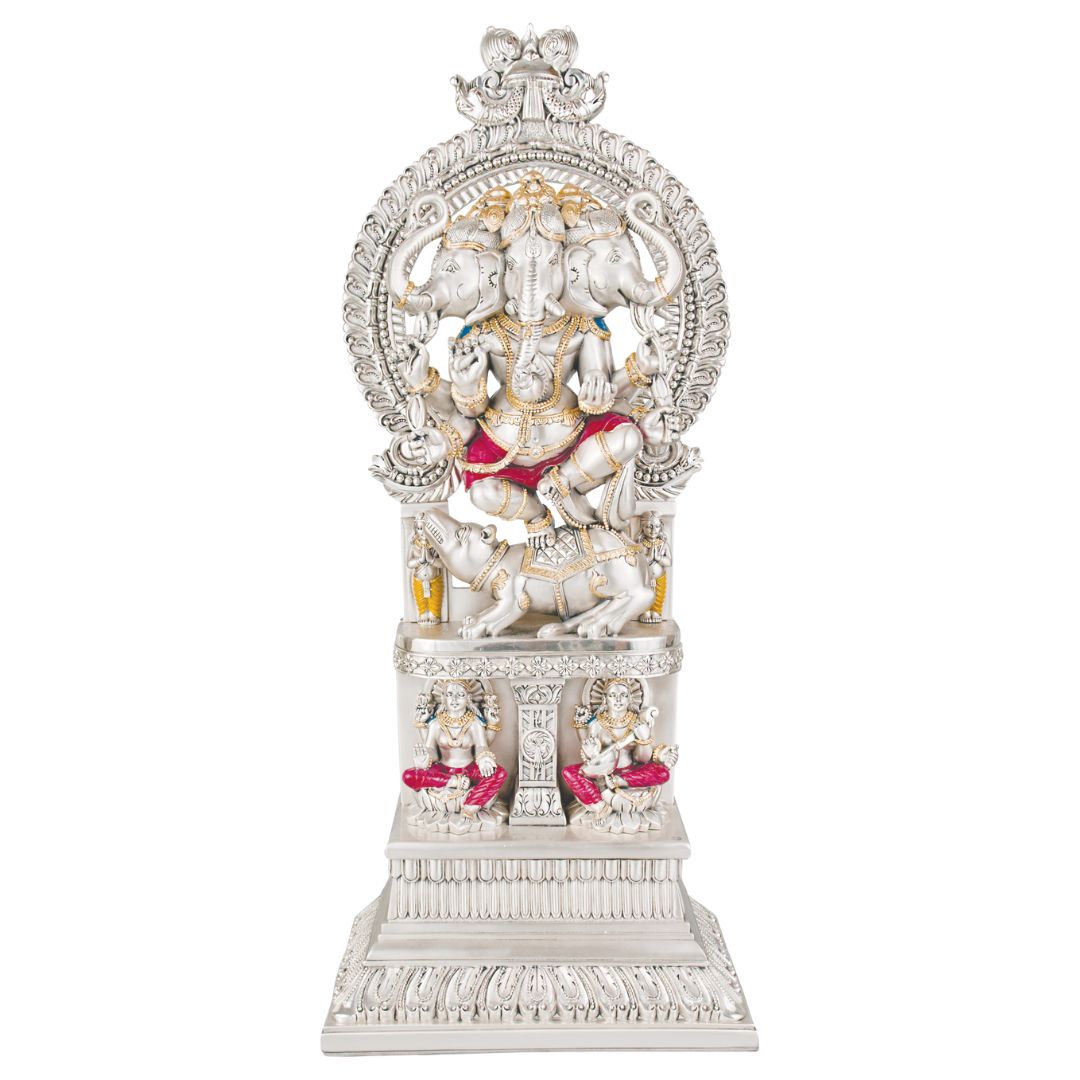 Three Face Ganesha Idol — Unique Trinetra Ganpati Statue for Puja & Home Décor. ( H 67CM)