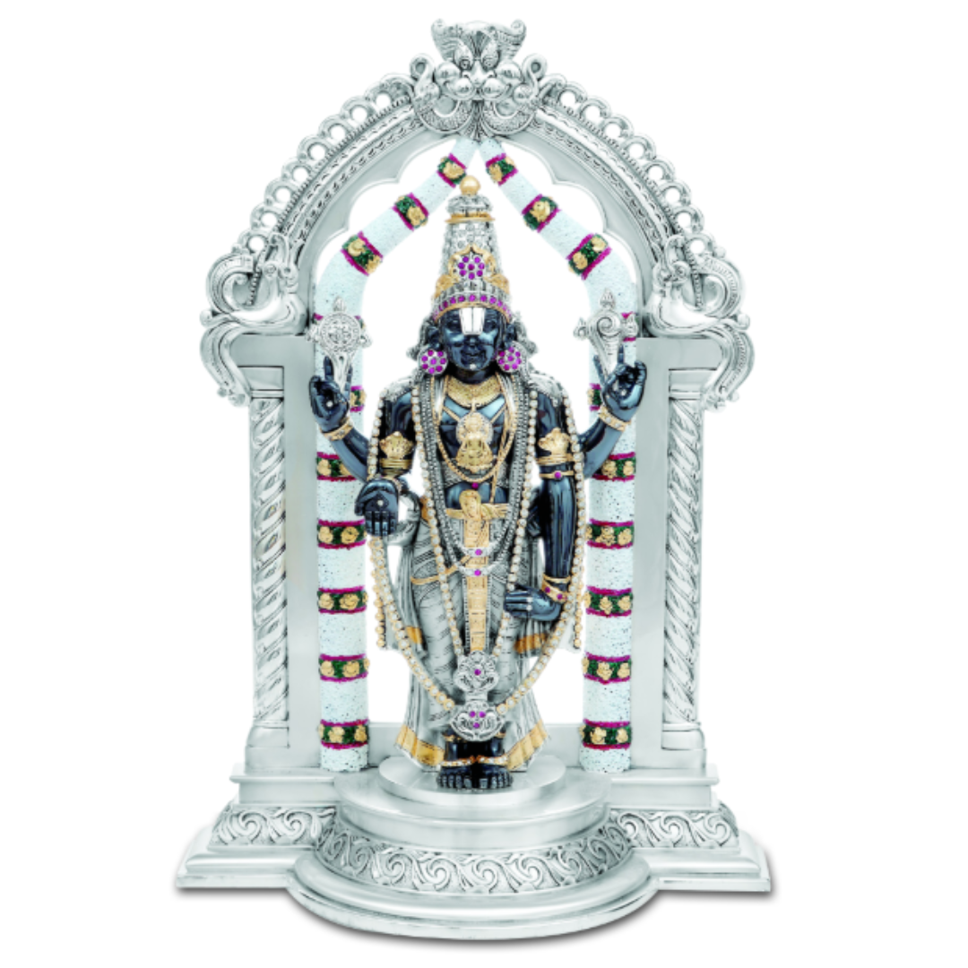 BALAJI WITH ARCH (BLACK ) Idol in Sterling Silver — Handcrafted Divine Masterpiece for Puja & Collectors. ( H 54 CM)