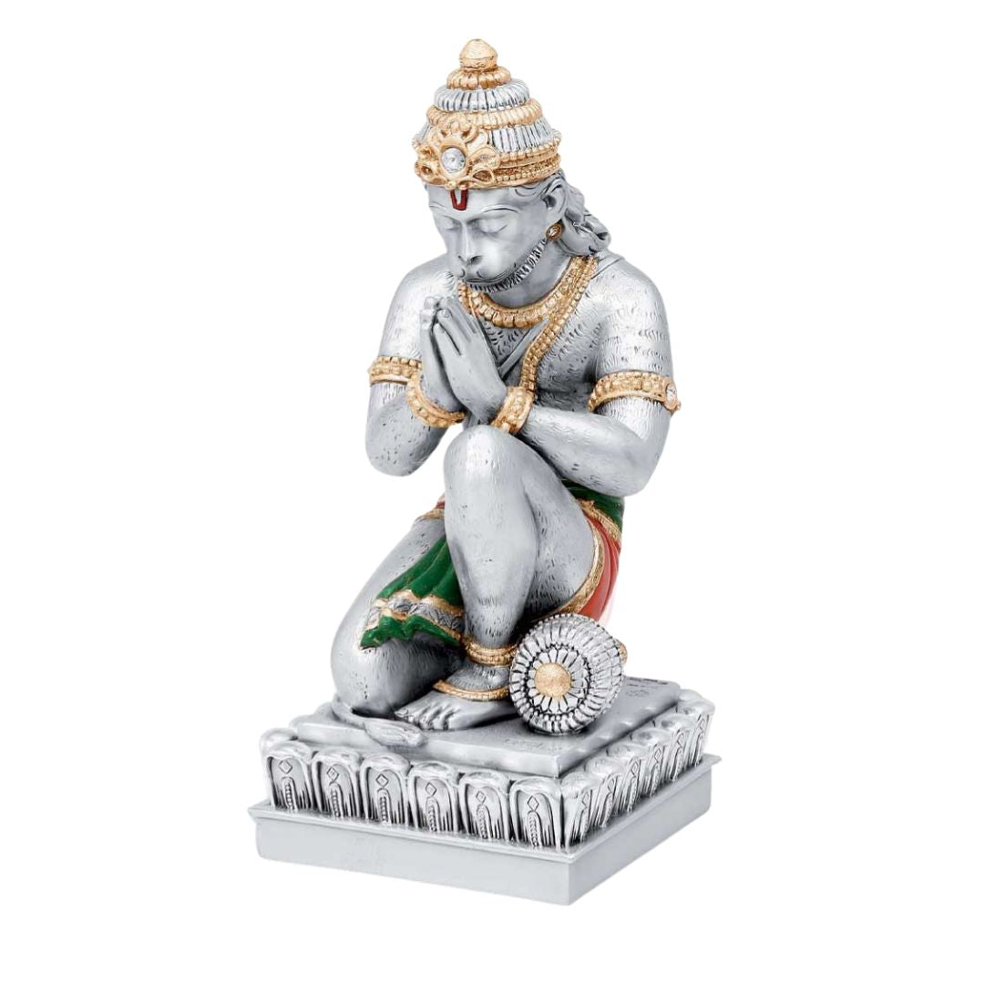 SITTING HANUMANJI   Idol in Sterling Silver — Handcrafted Divine Masterpiece for Puja & Collectors. ( H 25 CM)