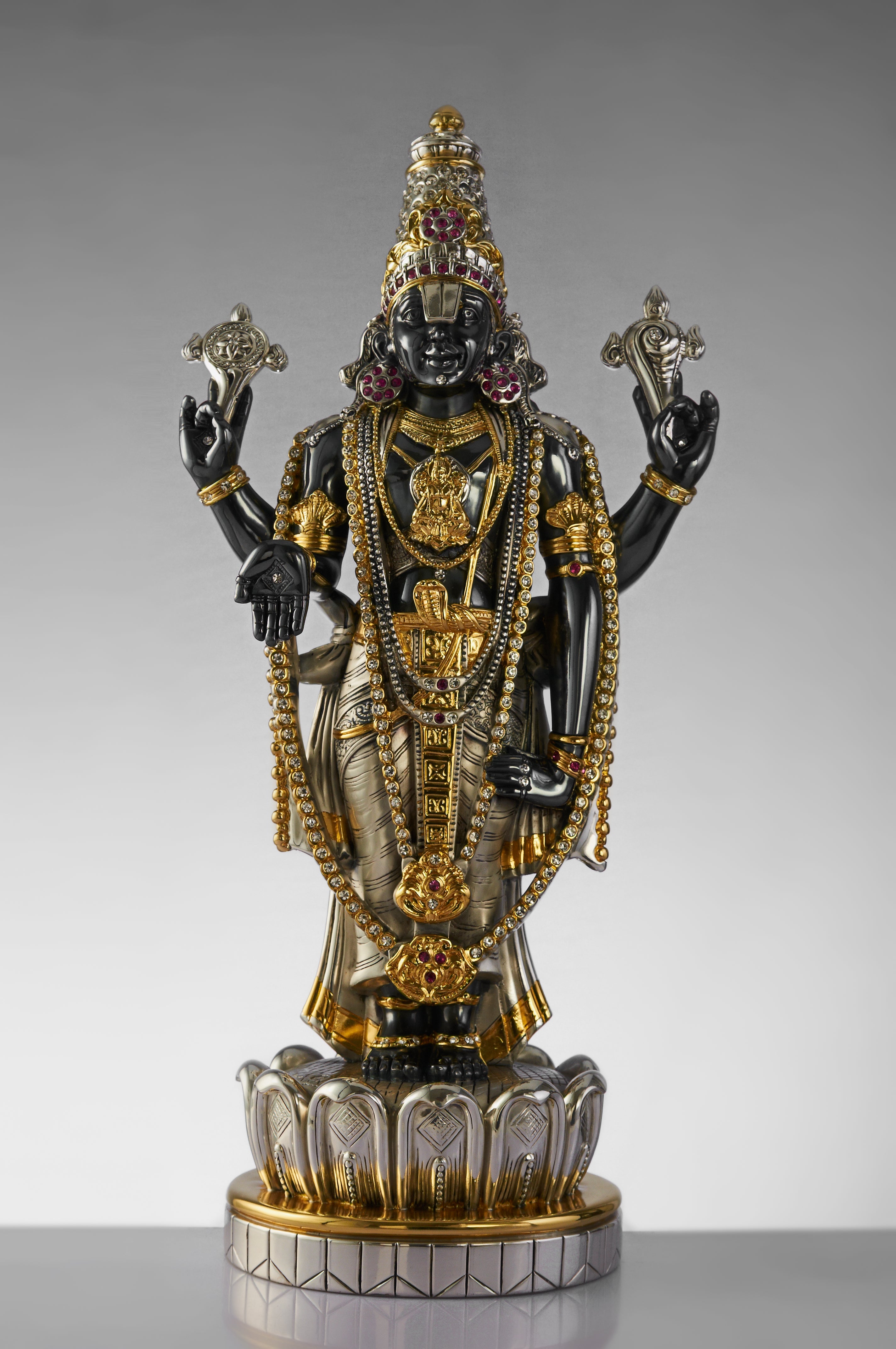 BALAJI IN BLACK GOLD  "Idol in Sterling Silver — Handcrafted Divine Masterpiece for Puja & Collectors ( H 46 CM )"