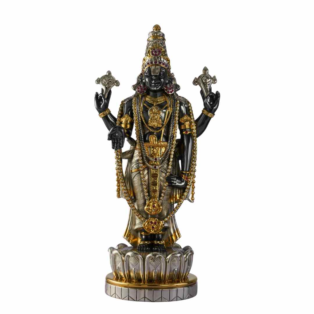 Black Balaji Gold Plated Idol – Elegant Lord Balaji Statue with Gold Plating for Home Puja (46 cm)