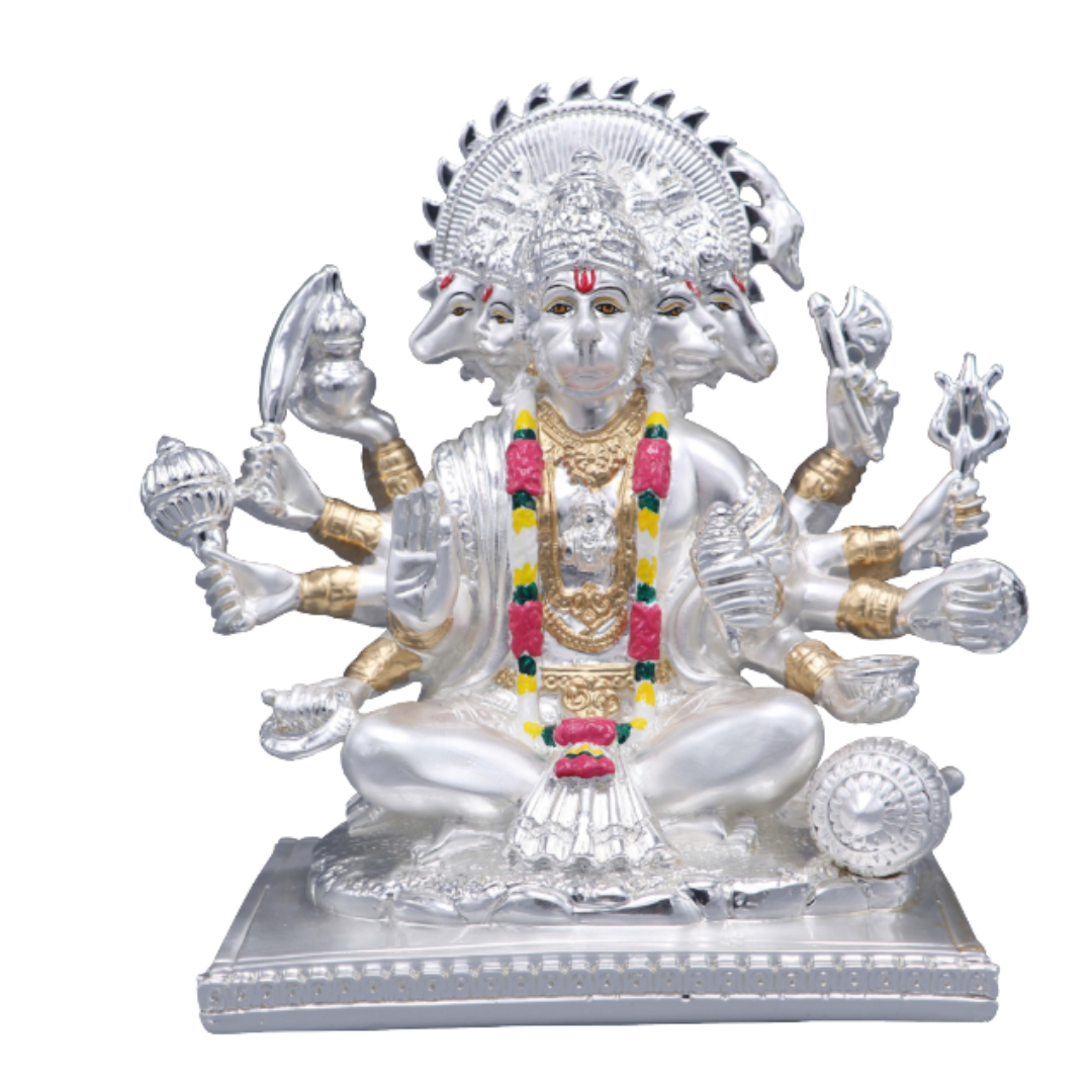 PUNCHMUKHI HANUMANJI   Idol in Sterling Silver — Handcrafted Divine Masterpiece for Puja & Collectors. ( H 20 CM)