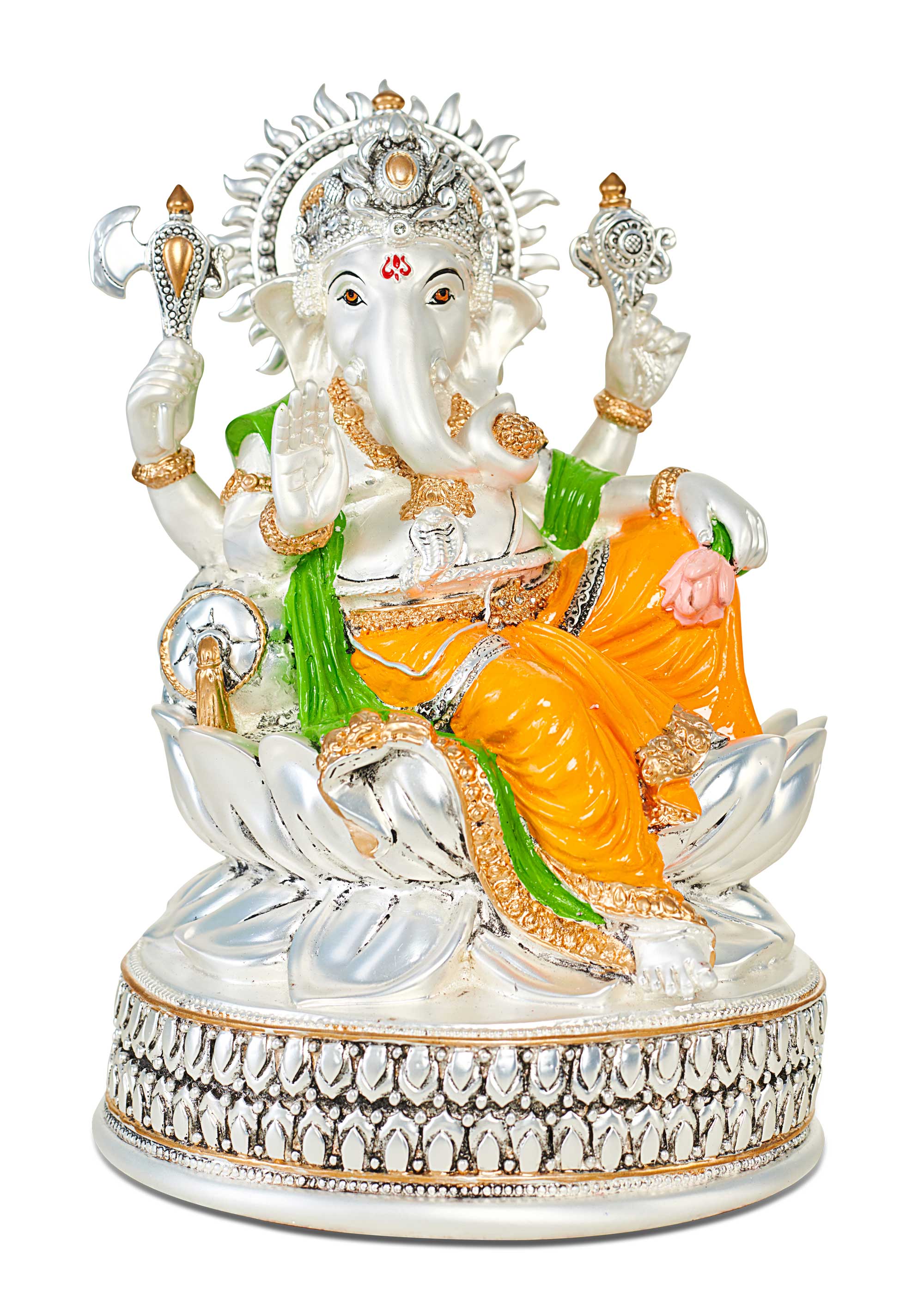LOTUS GANESHA   "Idol in Sterling Silver — Handcrafted Divine Masterpiece for Puja & Collectors (H 30CM)"