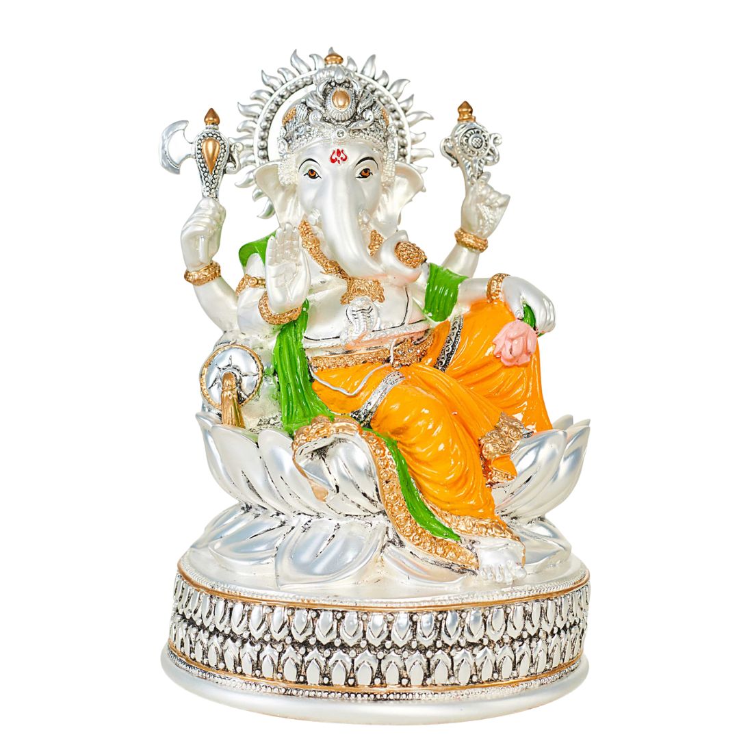 LOTUS GANESHA Idol in Sterling Silver — Handcrafted Divine Masterpiece for Puja & Collectors (30CM) "