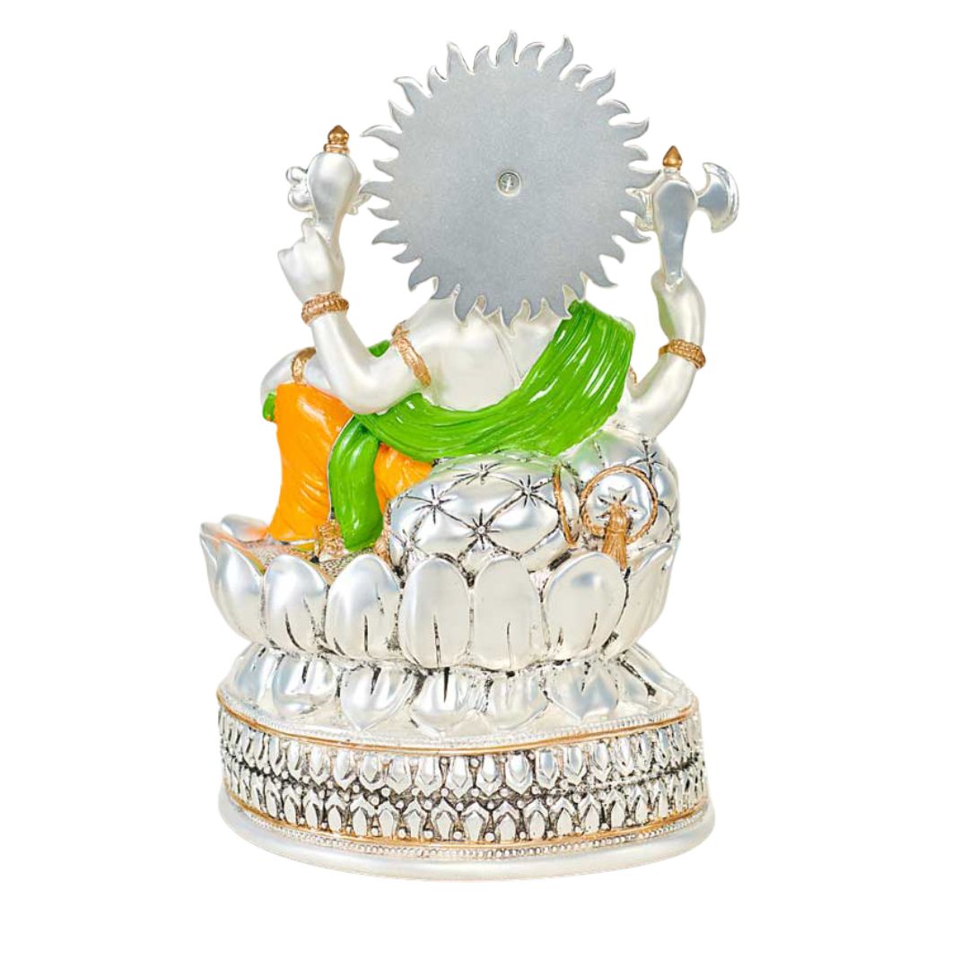LOTUS GANESHA Idol in Sterling Silver — Handcrafted Divine Masterpiece for Puja & Collectors (30CM) "