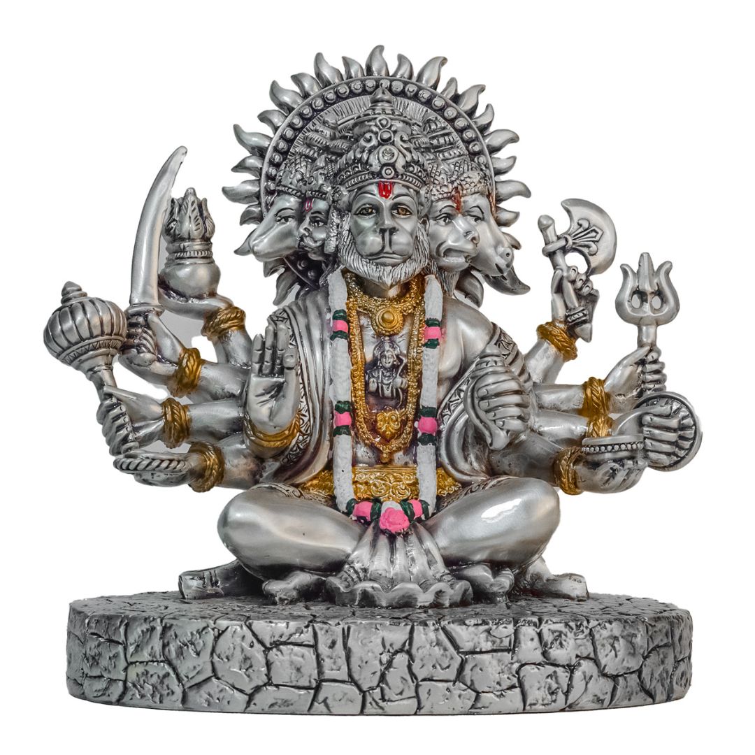 PUNCHMUKHI HANUMANJI   Idol in Sterling Silver — Handcrafted Divine Masterpiece for Puja & Collectors. ( H 18 CMS)