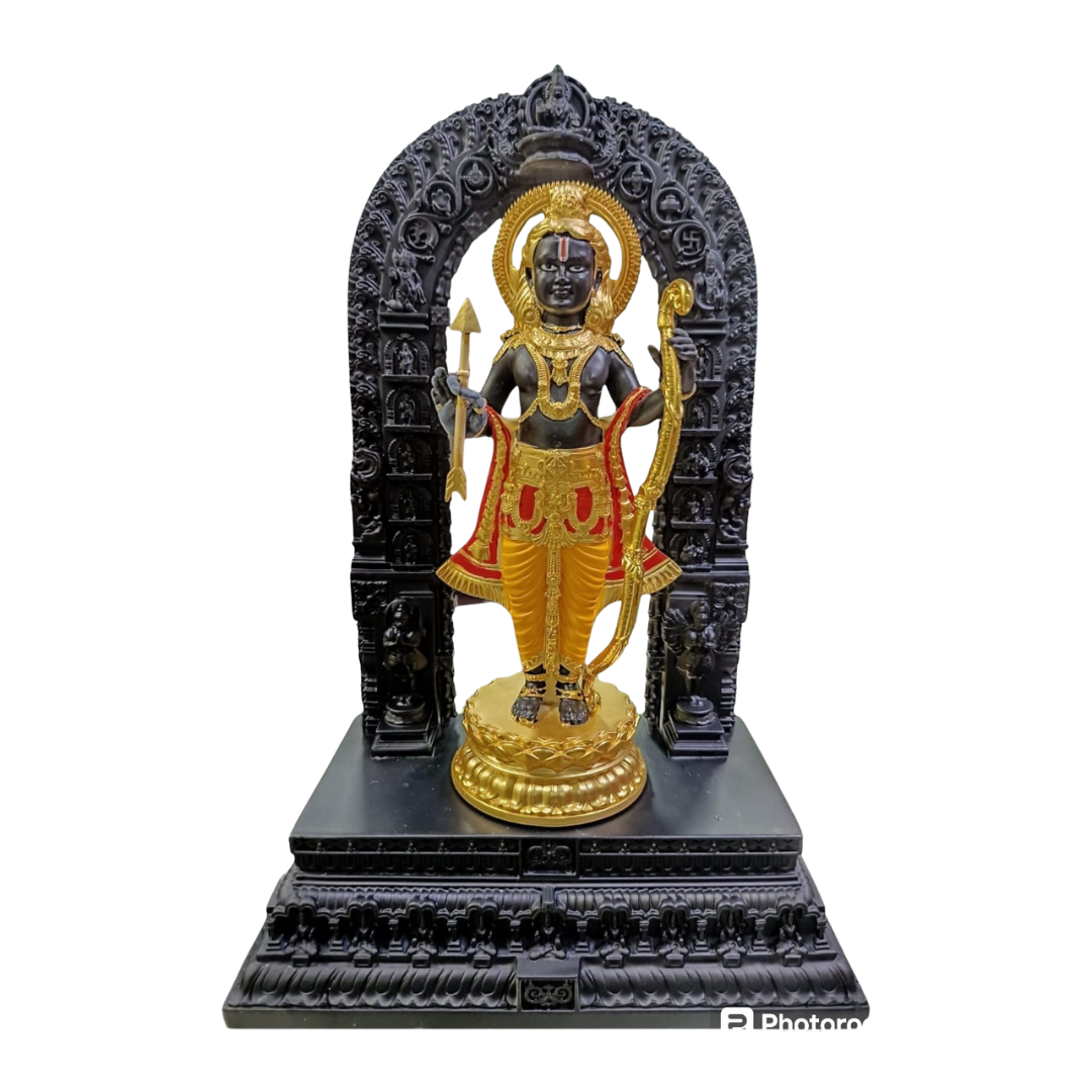 AYODHYA'S RAMLALA IN BLACK GOLD IDOL — Handcrafted Divine Masterpiece for Puja & Collectors. ( H 23 CM)