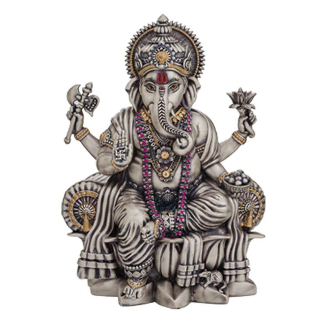 SINGHASAN GANESHA ""Idol in Sterling Silver — Handcrafted Divine Masterpiece for Puja & Collectors. (H 16 CMS)