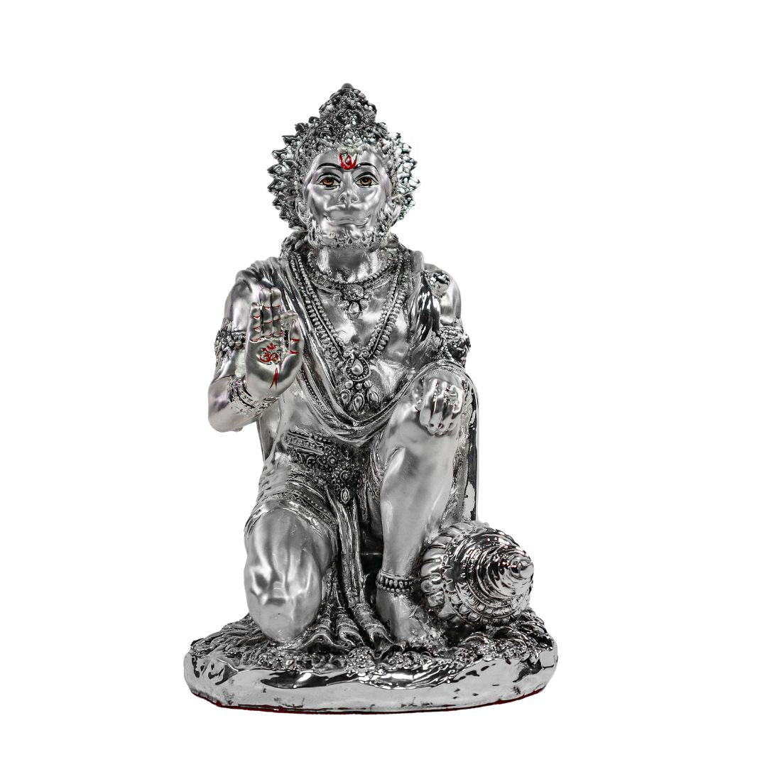 AASHIRWARD HANUMANJI   Idol in Sterling Silver — Handcrafted Divine Masterpiece for Puja & Collectors. ( H 18 CMS)
