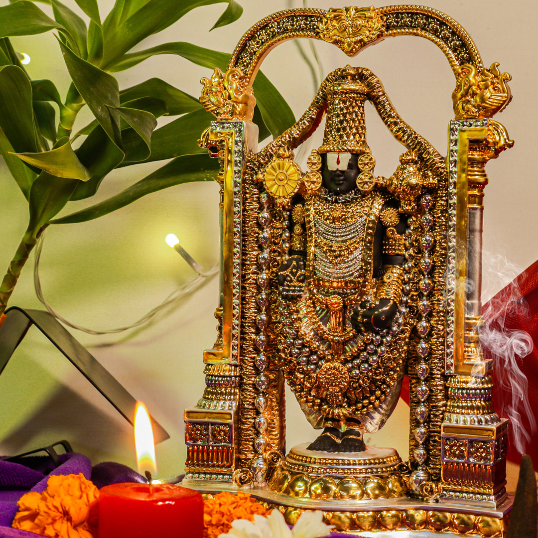 TIRUPATI BALAJI WITH ARCH IN GOLD MATT   "Idol in Sterling Silver — Handcrafted Divine Masterpiece for Puja & Collectors