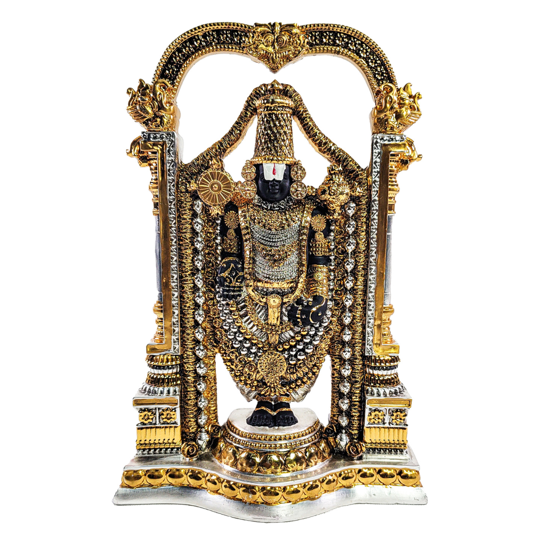 TIRUPATI BALAJI WITH ARCH IN GOLD MATT   "Idol in Sterling Silver — Handcrafted Divine Masterpiece for Puja & Collectors