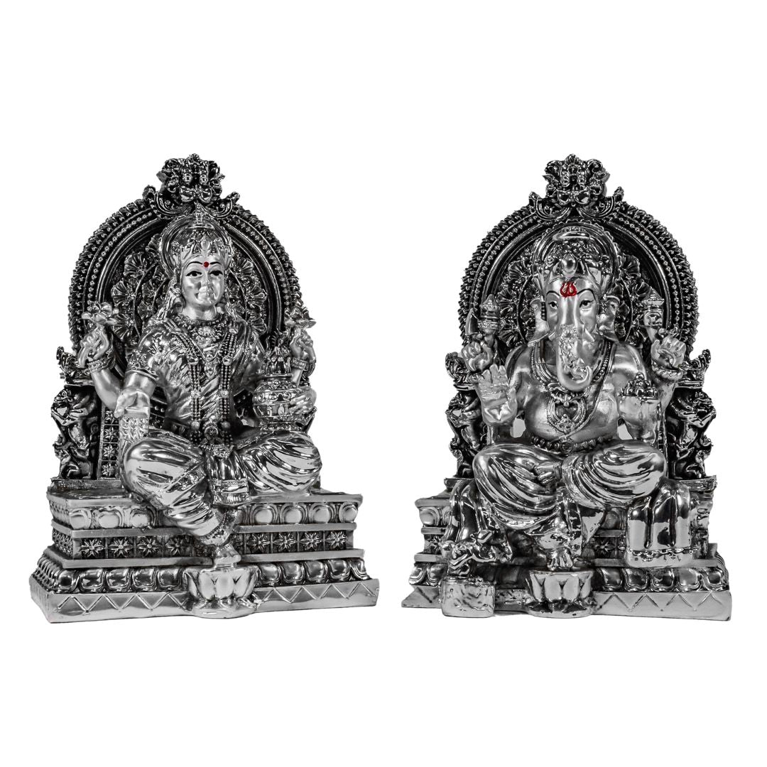 DARBAR LAXMI GANESHA  Idol in Sterling Silver — Handcrafted Divine Masterpiece for Puja & Collectors"