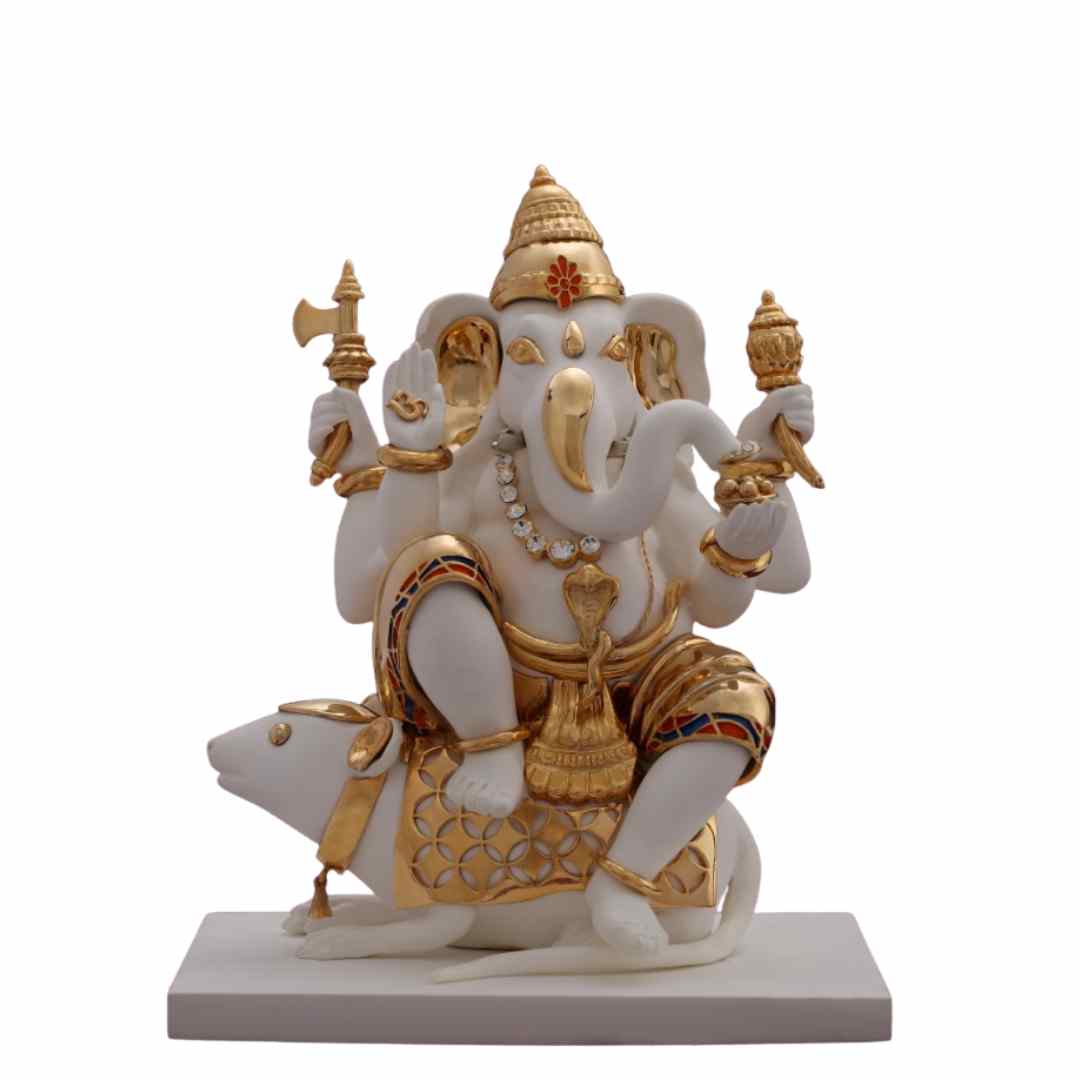 Vahan Ganesha Idol  Handcrafted Divine Masterpiece for Puja & Collectors. ( H 17 CM )