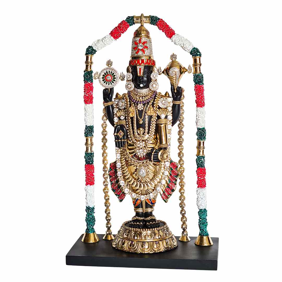Balaji Statue in Black Gold with Base – Elegant Lord Balaji Idol for Home Decor (37 cm)