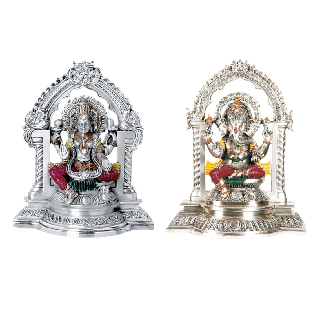 SET OF LAXMI GANESHA "Idol in Sterling Silver — Handcrafted Divine Masterpiece for Puja & Collectors ( H 13 CM each)"