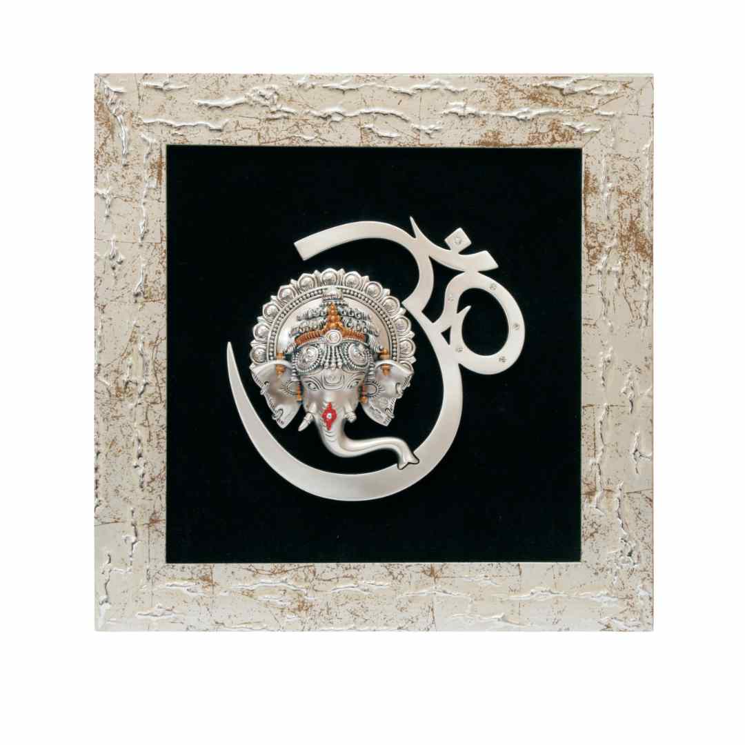 RELIGIOUS PICTURE OF OM MASK "Idol in Sterling Silver — Handcrafted Divine Masterpiece for Puja & Collectors ( H 41 CM)