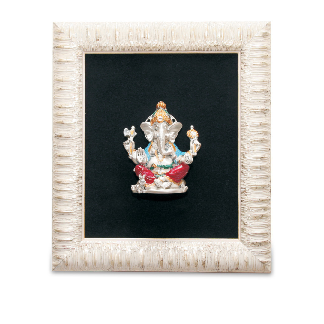 RELIGIOUS PICTURE OF GANESHA PLAQUE ""Idol in Sterling Silver — Handcrafted Divine Masterpiece for Puja & Collectors. ( H 39.7 CM)