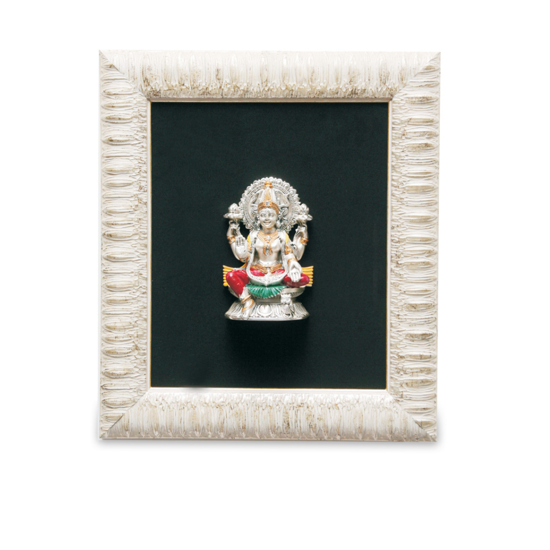 RELIGIOUS PICTURE OF LAXMI PLAQUE Idol in Sterling Silver — Handcrafted Divine Masterpiece for Puja & Collectors. ( H 39.7 CM)