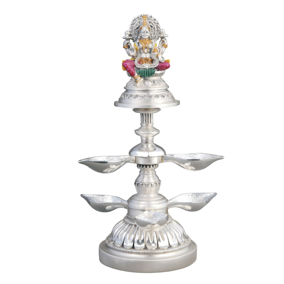 LAXMI DIYA "Idol in Sterling Silver — Handcrafted Divine Masterpiece for Puja & Collectors" (H 30 CM)