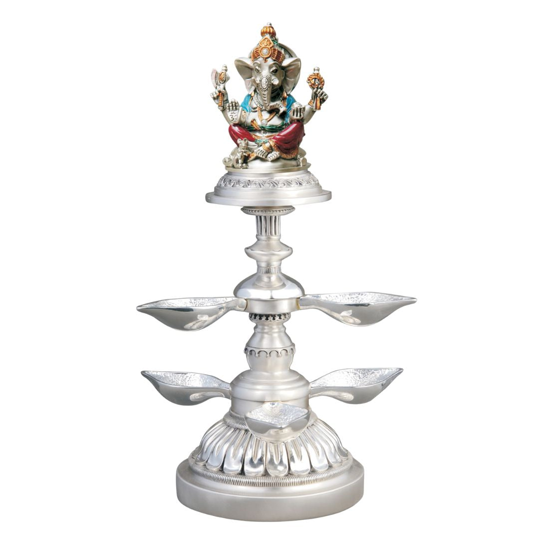 GANESHA DIYA  Idol in Sterling Silver — Handcrafted Divine Masterpiece for Puja & Collectors. (30 CMS)