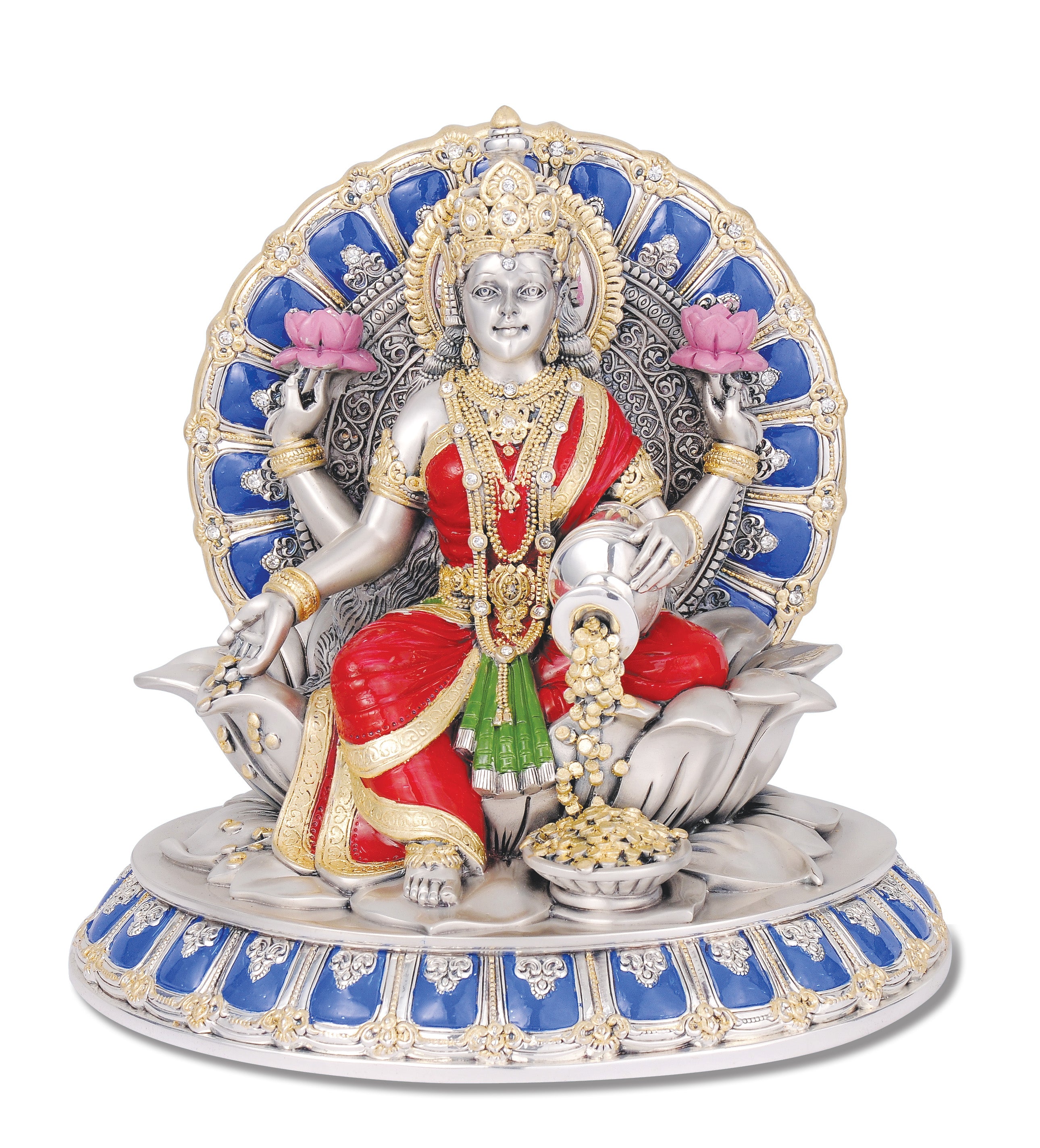 BHAGYALAXMI (BIG)  Idol in Sterling Silver — Handcrafted Divine Masterpiece for Puja & Collectors. (23 CM)