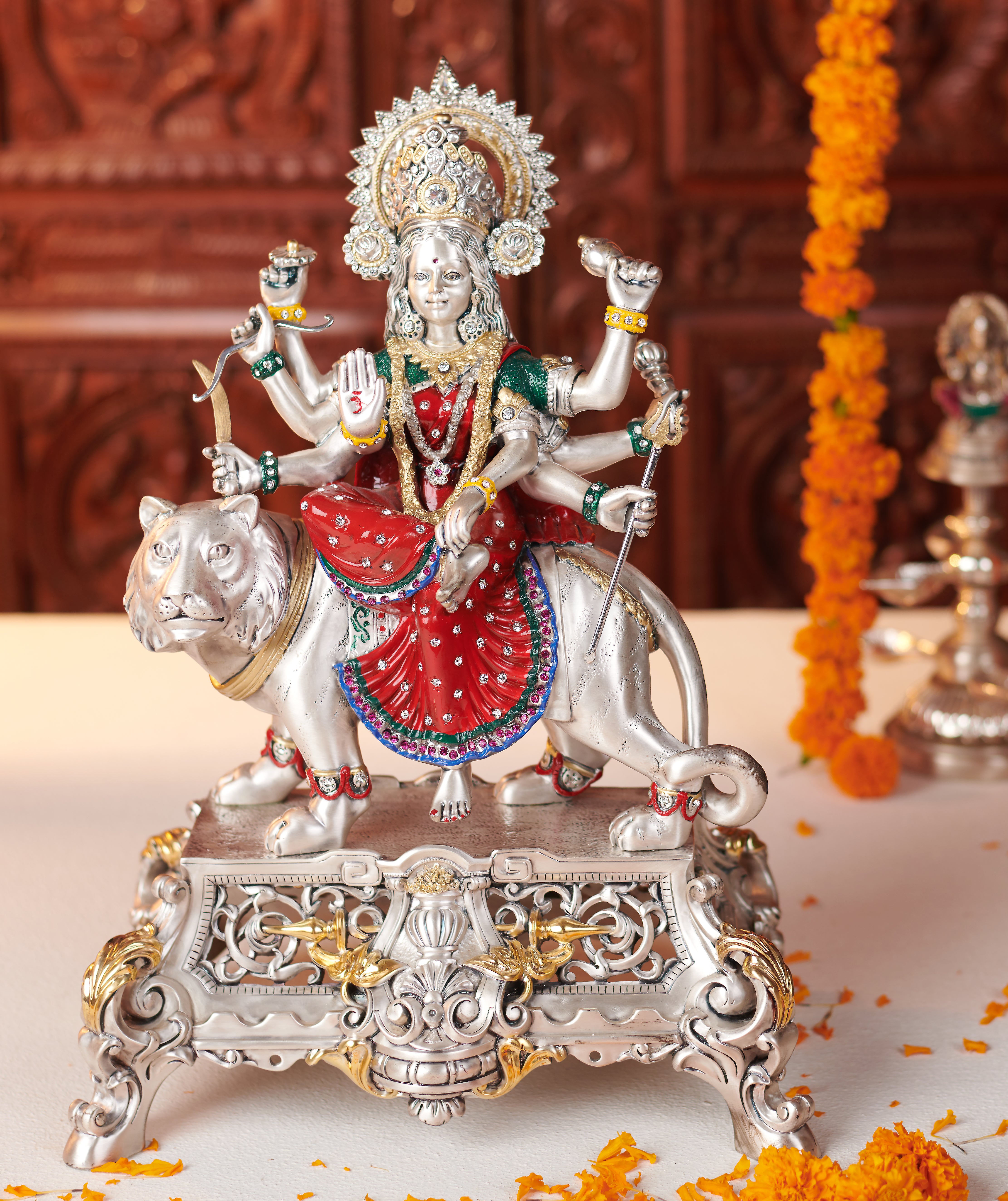 MAA DURGA "Idol in Sterling Silver — Handcrafted Divine Masterpiece for Puja & Collectors ( H 20 CM)"