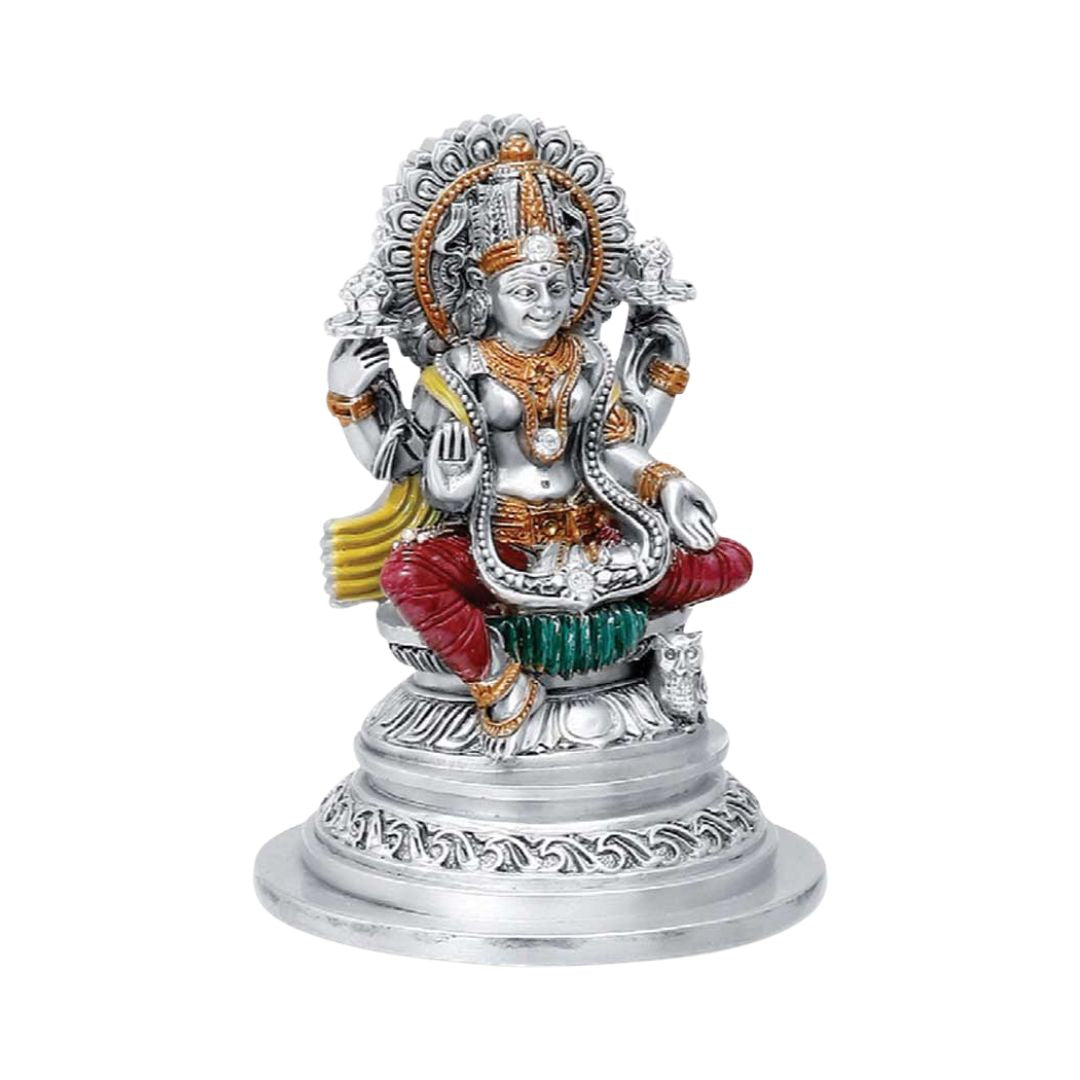 SMALL DHANALAXMI Idol in Sterling Silver — Handcrafted Divine Masterpiece for Puja & Collectors. (10 CM)