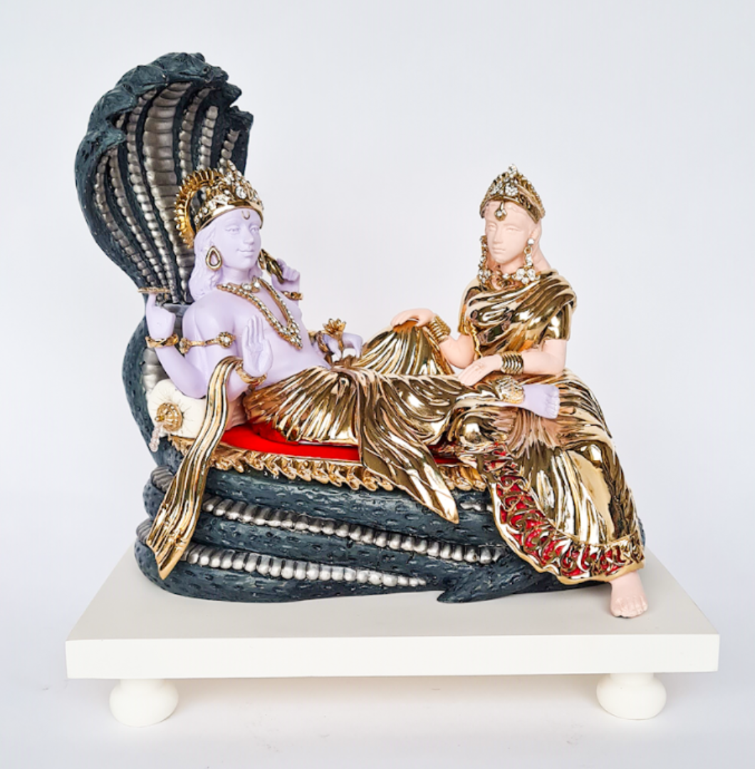 "Vishnu Laxmi Idol — Handcrafted Divine Masterpiece for Puja & Collectors. ( H 26 CM)