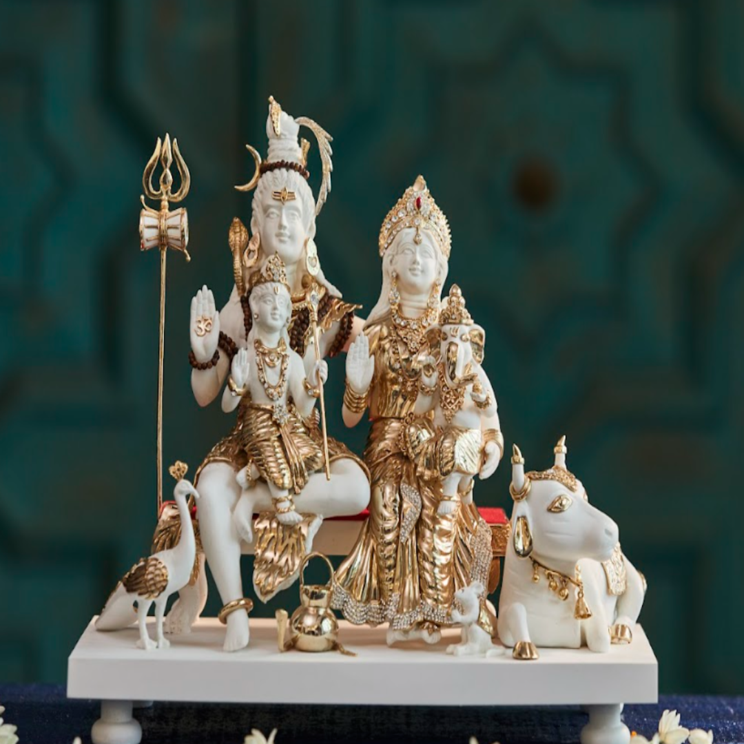 "Shiva & Parvati with Nandi  Idol— Handcrafted Divine Masterpiece for Puja & Collectors (H 24CMS)