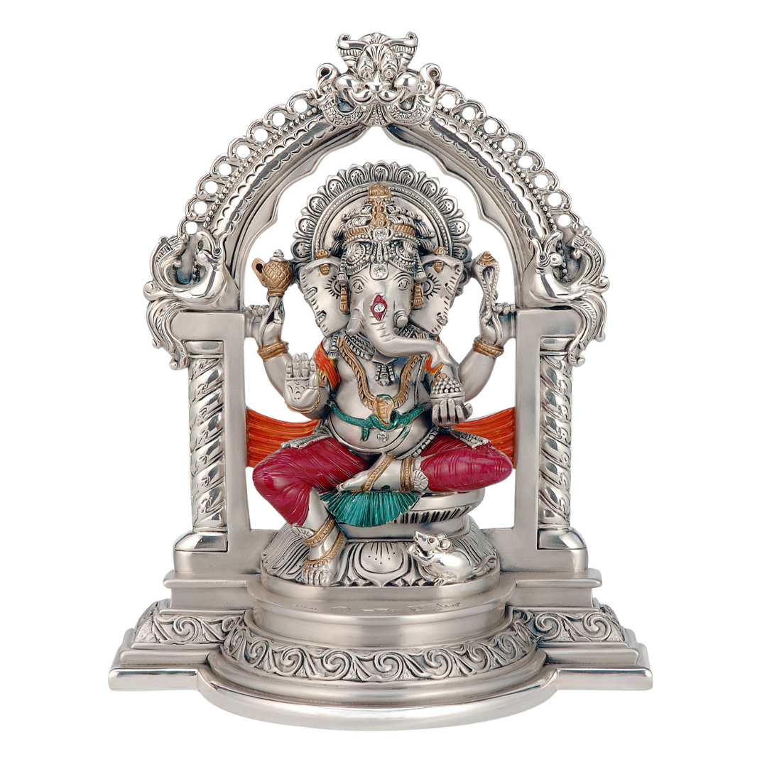 LORD GANESHA "Idol in Sterling Silver — Handcrafted Divine Masterpiece for Puja & Collectors. (22 CM)