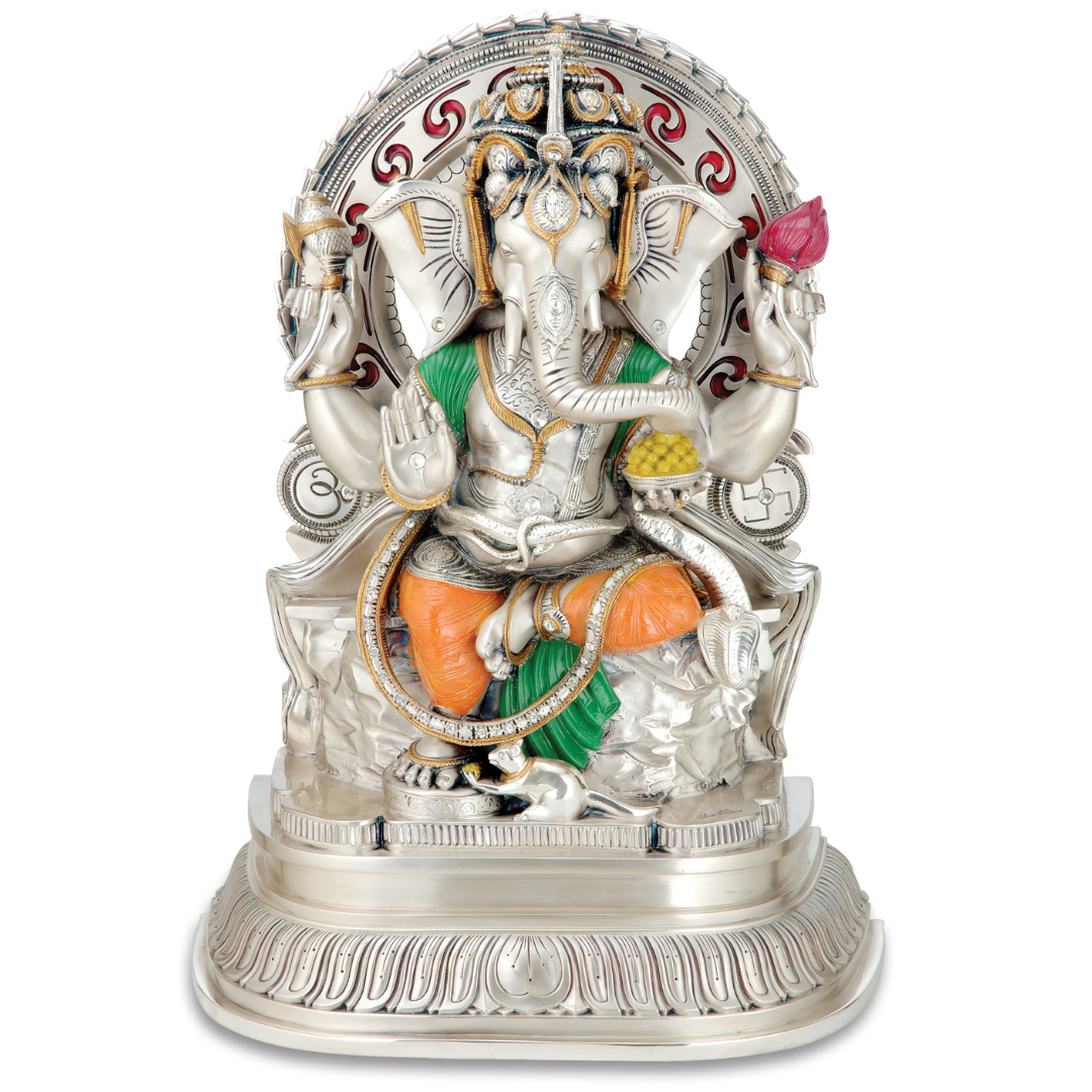 VIGNESHWARA' Idol in Sterling Silver — Handcrafted Divine Masterpiece for Puja & Collectors (H 52.5CM)