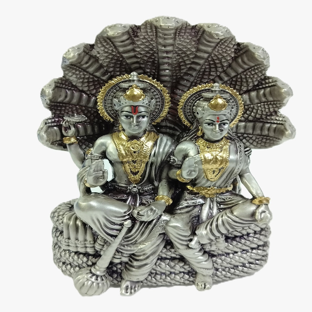 "LAXMI NARAYAN STATUE    Idol in Sterling Silver — Handcrafted Divine Masterpiece for Puja & Collectors. ( H 13 CMS)