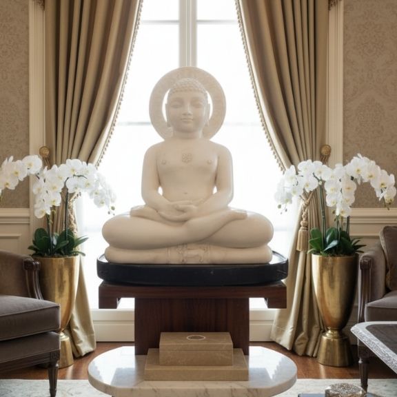 Premium White Marble Jain Tirthankar Idol – Handcrafted Spiritual Statue for Home & Temple