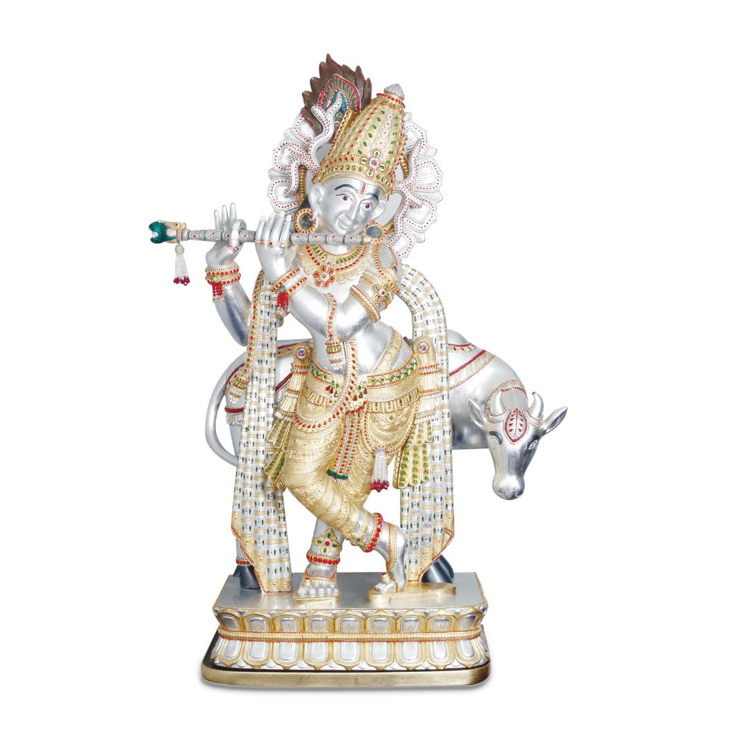 WOODEN KRISHNA IDOL" — Handcrafted Divine Masterpiece for Puja & Collectors H- 165 CM
