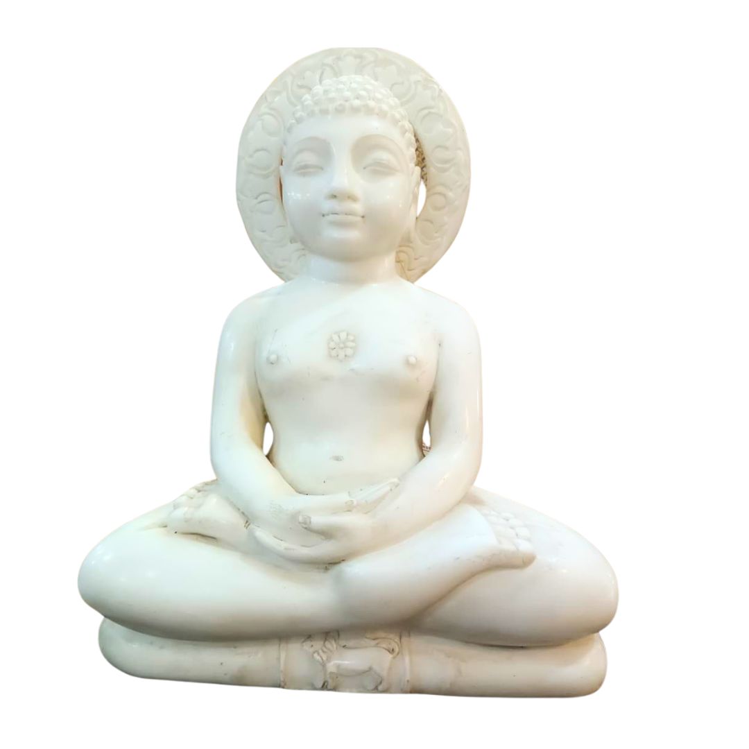 Premium White Marble Jain Tirthankar Idol – Handcrafted Spiritual Statue for Home & Temple