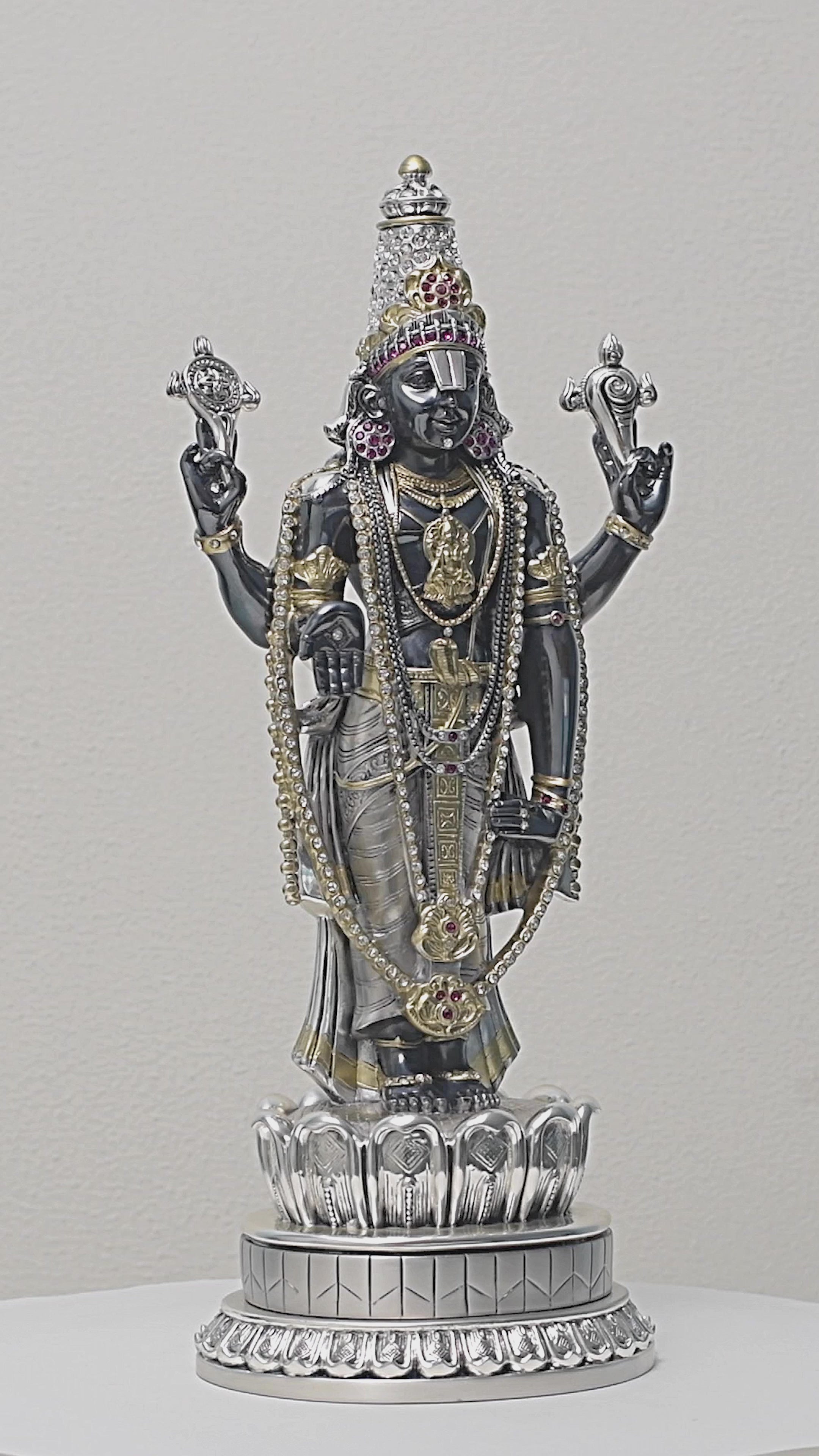 Black Balaji Idol & Silver Gold Plated Statue – Elegant Dual Finish Lord Balaji for Puja (46 cm)