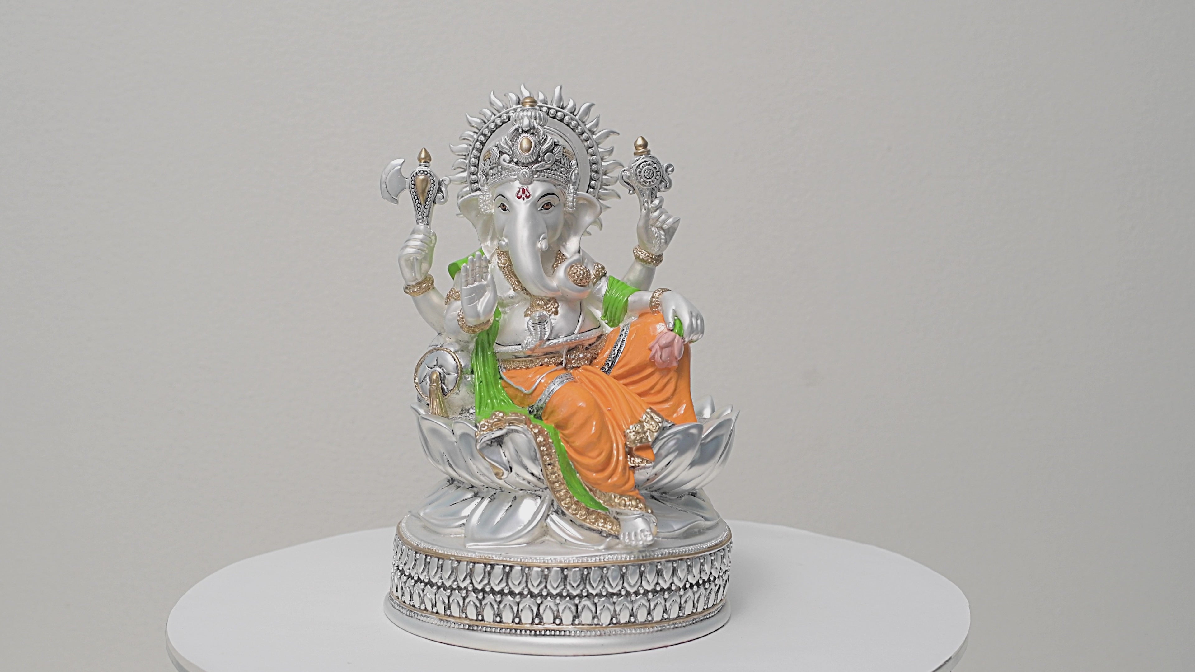 LOTUS GANESHA Idol in Sterling Silver — Handcrafted Divine Masterpiece for Puja & Collectors (30CM) "